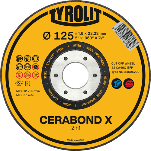 Meule &agrave; tronçonner pour acier et acier inoxydable CERABOND X, 4-1/2" x 0,6", Arbre de 7/8", Type 1, C&eacute;ramique, 12250 Tr/min PB Rental Co. Ltd.