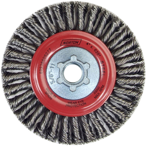 Brosse &agrave; fils nou&eacute;s pour cordons de soudure pour meuleuse angulaire, Dia. 4", Fils 0,02", Arbre 5/8"-11, Acier PB Rental Co. Ltd.