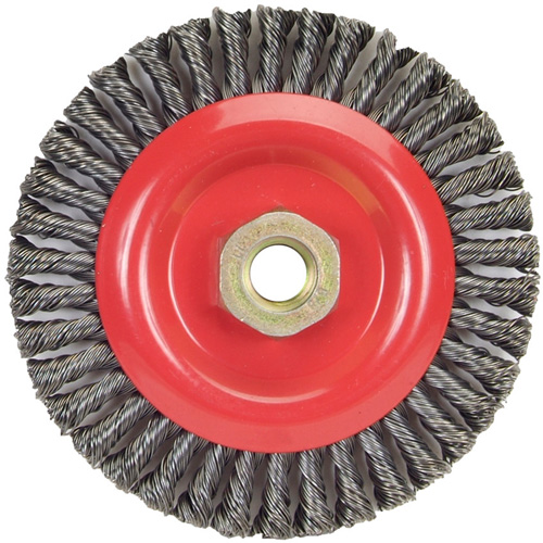Brosse &agrave; fils nou&eacute;s pour cordons de soudure pour meuleuse angulaire, Dia. 5", Fils 0,02", Arbre 5/8"-11, Acier PB Rental Co. Ltd.