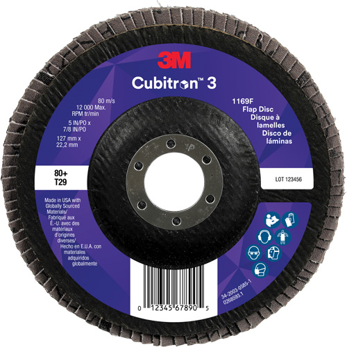 Cubitron 3 Conical  Flap Disc 1169F, 5" x 7/8", Type T29, 80+ Grit, Ceramic PB Rental Co. Ltd.