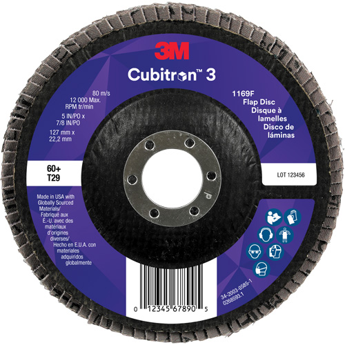 Disque &agrave; lamelles conique 1169F Cubitron 3, 5" x 7/8", Type T29, Grain 60+, C&eacute;ramique PB Rental Co. Ltd.
