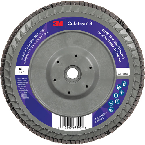 Cubitron 3 Flat Flap Disc with Quick Change 1169F, 6" x 5/8"-11, Type T27, 60+ Grit, Ceramic PB Rental Co. Ltd.