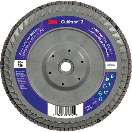 Disque &agrave; lamelles plate 1169F Cubitron 3, 7" x 5/8"-11, Type T29, Grain 80+, C&eacute;ramique PB Rental Co. Ltd.