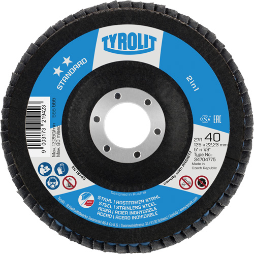 Disque &agrave; lamelles 2-en-1 standard ZA 40 - B425, 5" x 7/8", Type 27A, Grain 40, Alumine de zirconium PB Rental Co. Ltd.