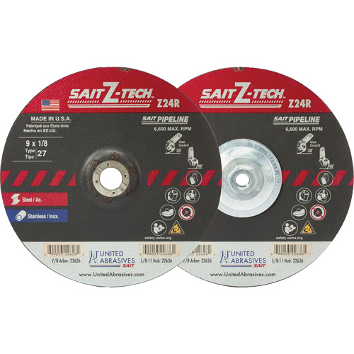 Sait Z-Tech Pipeline High Performance Wheel, 6" x 1/8", 5/8"-11 Arbor, Zirconium, Type 27 PB Rental Co. Ltd.