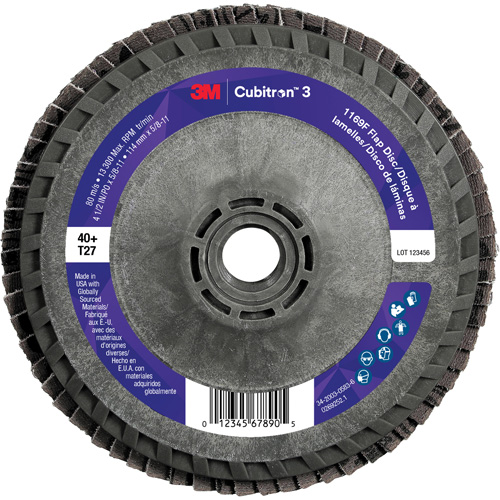 Disque &agrave; lamelles Cubitron 3 1169F, 4-1/2" x 5/8"-11, Type T27, Grain 40+, C&eacute;ramique PB Rental Co. Ltd.