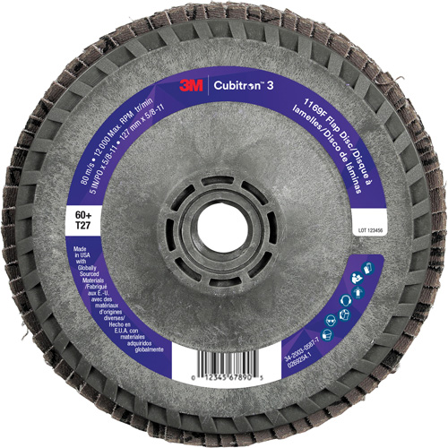 Disque &agrave; lamelles Cubitron 3 1169F, 5" x 5/8"-11, Type T27, Grain 60+, C&eacute;ramique PB Rental Co. Ltd.