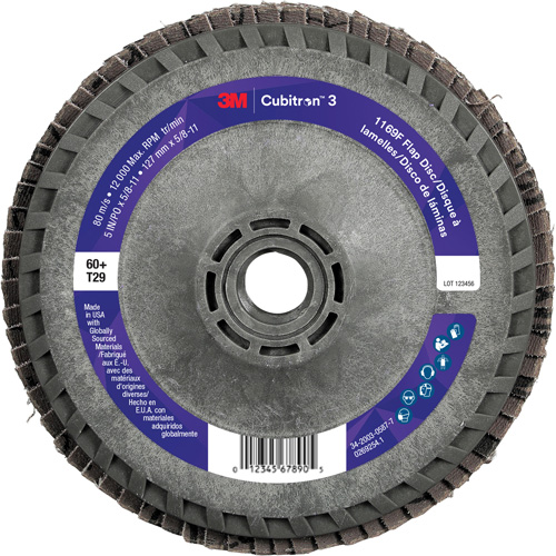 Disque &agrave; lamelles Cubitron 3 1169F, 5" x 5/8"-11, Type T29, Grain 60+, C&eacute;ramique PB Rental Co. Ltd.