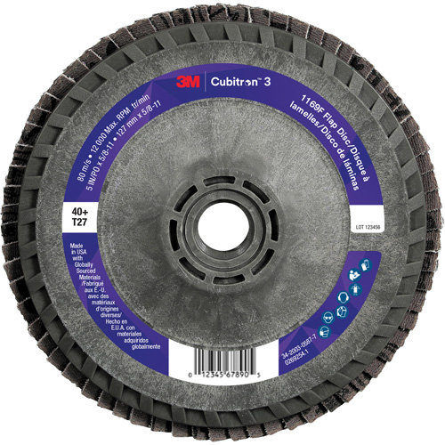 Disque &agrave; lamelles Cubitron 3 1169F, 5" x 5/8"-11, Type T27, Grain 40+, C&eacute;ramique PB Rental Co. Ltd.