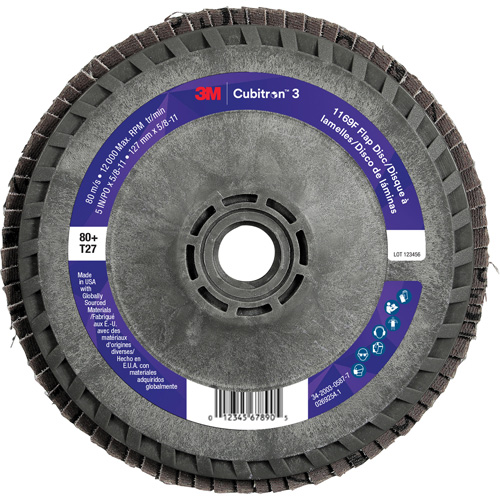Disque &agrave; lamelles Cubitron 3 1169F, 5" x 5/8"-11, Type T27, Grain 80+, C&eacute;ramique PB Rental Co. Ltd.