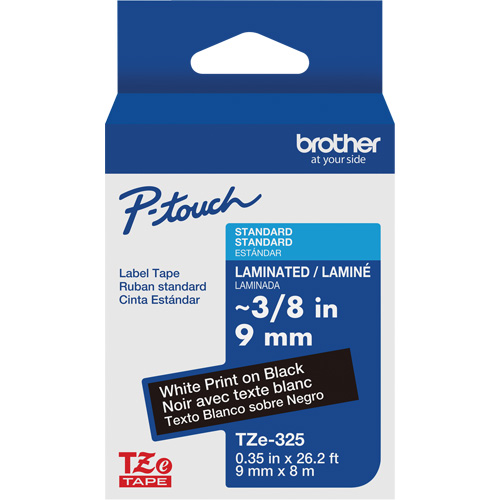 P-touch&reg; Labeling Systems, 9 mm x 314.96" or 8 m, White on Black PB Rental Co. Ltd.