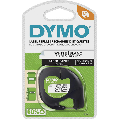 Labels for LetraTag Plus LT100-H, 12 mm x 13', Black on White PB Rental Co. Ltd.