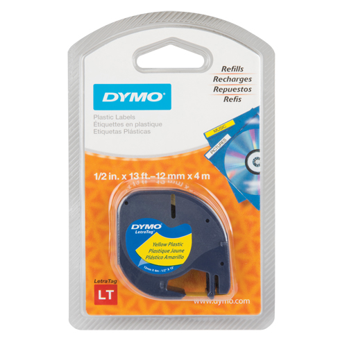 Labels for LetraTag Plus LT100-H, 12 mm x 13', Black on Yellow PB Rental Co. Ltd.