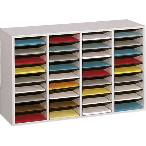 Adjustable Compartment Literature Organizer, Stationary, 36 Slots, Wood, 39-1/4" W x 11-3/4" D x 24" H PB Rental Co. Ltd.