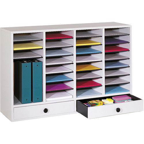 Adjustable Compartment Literature Organizer, Stationary, 34 Slots, Wood, 39-1/4" W x 11-3/4" D x 25-1/4" H PB Rental Co. Ltd.