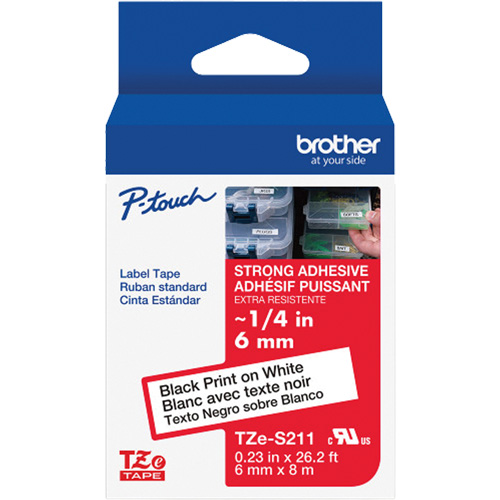 Ruban lamin&eacute; tr&egrave;s-r&eacute;sistant pour &eacute;tiqueteuses P-Touch, 6 mm x 8 m, Noir sur blanc PB Rental Co. Ltd.