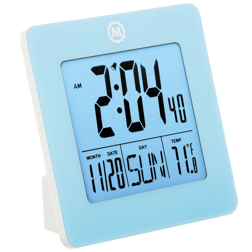 Horloge de bureau, Num&eacute;rique, &agrave; piles, 3,6" la x 1,5" p x 3,6" h, Bleu PB Rental Co. Ltd.