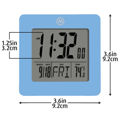 Horloge de bureau, Num&eacute;rique, &agrave; piles, 3,6" la x 1,5" p x 3,6" h, Bleu PB Rental Co. Ltd.