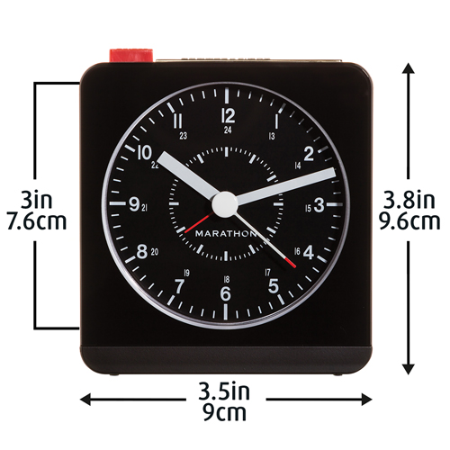 Desk Alarm Clock, Analog, Battery Operated, 3.5" W x 1.5" D x 3.75" H, Black PB Rental Co. Ltd.