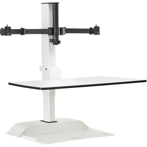 Bureau &eacute;lectrique assis/debout Soar avec bras d&eacute;cran double, Mod&egrave;le de bureau, 37-1/4" h x 27-3/4" la x 22" p, Blanc PB Rental Co. Ltd.
