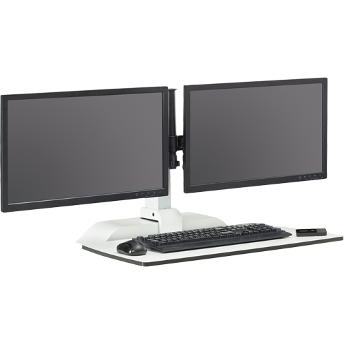 Bureau &eacute;lectrique assis/debout Soar avec bras d&eacute;cran double, Mod&egrave;le de bureau, 37-1/4" h x 27-3/4" la x 22" p, Blanc PB Rental Co. Ltd.