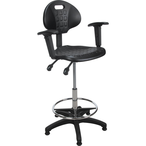 Tabouret ergonomique robuste avec accoudoirs r&eacute;glables, Stationnaire, Ajustable, 39" - 48", Polyur&eacute;thane Si&egrave;ge, Noir PB Rental Co. Ltd.