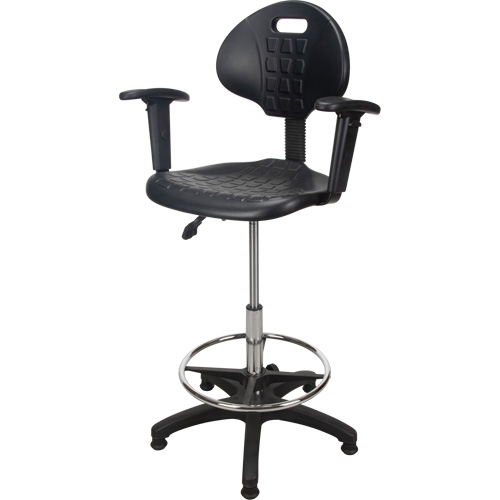 Tabouret ergonomique robuste avec accoudoirs r&eacute;glables, Stationnaire, Ajustable, 39" - 48", Polyur&eacute;thane Si&egrave;ge, Noir PB Rental Co. Ltd.