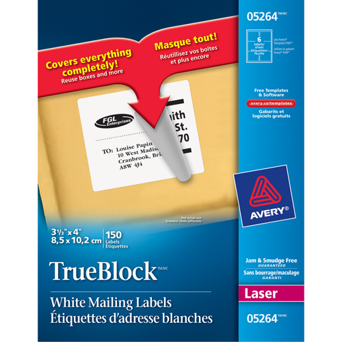 &eacute;tiquettes d'exp&eacute;dition au laser TrueBlock, 3-1/3" la x 4" la x Blanc PB Rental Co. Ltd.
