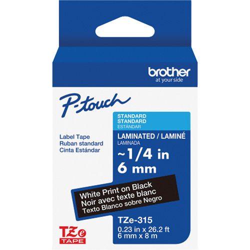 Ruban lamin&eacute; TZe-315 pour &eacute;tiqueteuses P-Touch compatibles avec les rubans TZe, Blanc sur noir, Largeur de 0,23" PB Rental Co. Ltd.