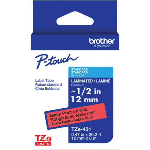 TZe-431 Laminated Tape for TZe-Compatible P-Touch Label Makers, 12 mm x 8 m, Black on Red PB Rental Co. Ltd.