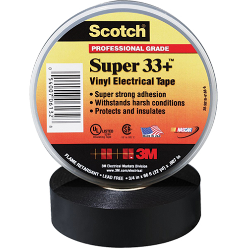 Scotch&reg; Super 33 Tape, 19 mm (3/4") x 20.1 m (66'), Black, 7 mils PB Rental Co. Ltd.