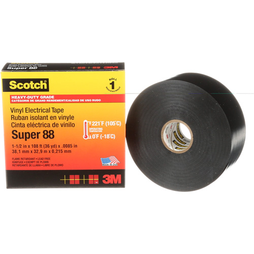 Scotch&reg; Vinyl Electrical Tape Super 88, 38 mm (1-1/2") x 33 m (108'), Black, 8.5 mils PB Rental Co. Ltd.