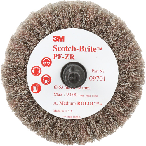 Brosse &agrave; lamelles pour labrasion et le polissage PF-ZR Roloc Scotch-Brite, Oxyde d'aluminium, Grain Moyen, 2-1/2" x 1-1/4" PB Rental Co. Ltd.