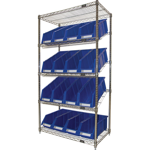 Slanted Wire Shelf with Bins, 5 Tiers, 36" W x 63" H x 18" D PB Rental Co. Ltd.