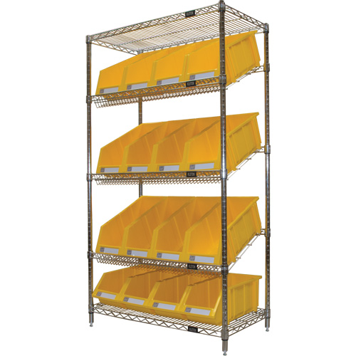 Slanted Wire Shelf with Bins, 5 Tiers, 36" W x 63" H x 18" D PB Rental Co. Ltd.