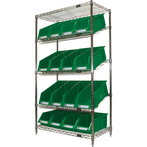 Slanted Wire Shelf with Bins, 5 Tiers, 36" W x 63" H x 18" D PB Rental Co. Ltd.
