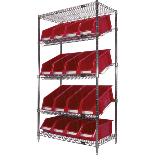 &eacute;tag&egrave;re en treillis m&eacute;tallique &agrave; tablettes inclin&eacute;es avec bacs, Tiers 5, 36" la x 63" h x 18" p PB Rental Co. Ltd.