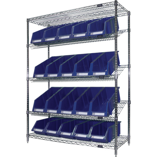 Slanted Wire Shelf with Bins, 5 Tiers, 48" W x 63" H x 18" D PB Rental Co. Ltd.