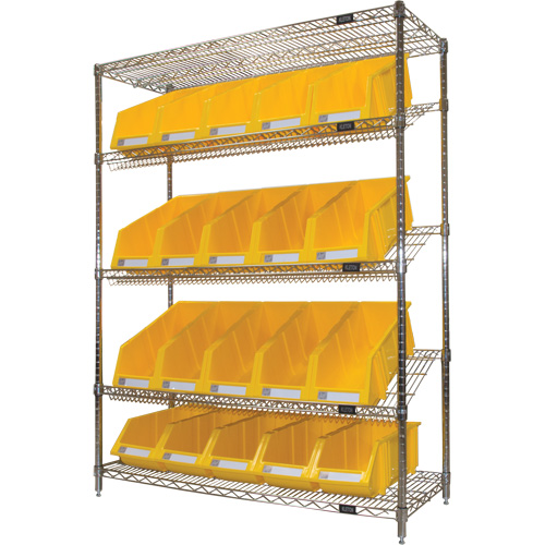 Slanted Wire Shelf with Bins, 5 Tiers, 48" W x 63" H x 18" D PB Rental Co. Ltd.