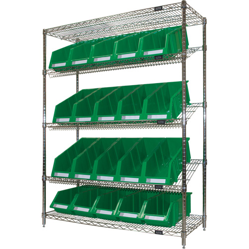 &eacute;tag&egrave;re en treillis m&eacute;tallique &agrave; tablettes inclin&eacute;es avec bacs, Tiers 5, 48" la x 63" h x 18" p PB Rental Co. Ltd.