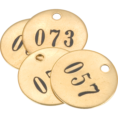 &eacute;tiquettes num&eacute;rot&eacute;es, # 026 - 050, Laiton, 1,5" dia. PB Rental Co. Ltd.
