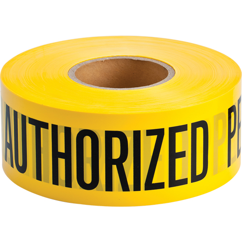 Rubans pour barricades, Anglais, 3" la x 1000' lo, 2 mils, Noir sur jaune PB Rental Co. Ltd.