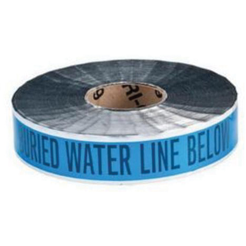 Ruban d'avertissement de danger souterrain Water Line Identoline, 2" la x 1000' lo, Noir sur bleu PB Rental Co. Ltd.