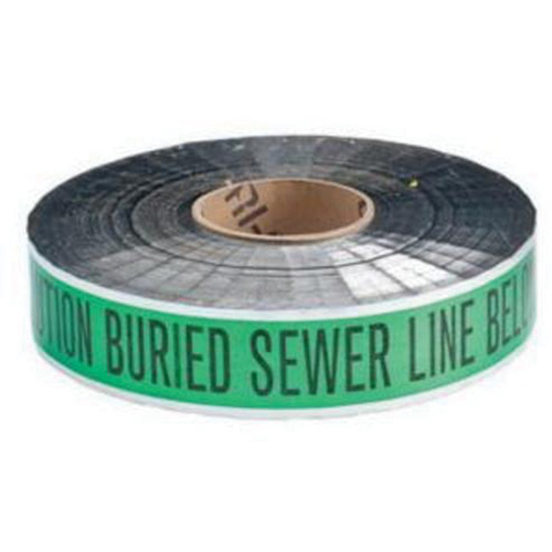 Ruban d'avertissement de danger souterrain Sewer Line Identoline, 2" la x 1000' lo, Noir sur vert PB Rental Co. Ltd.