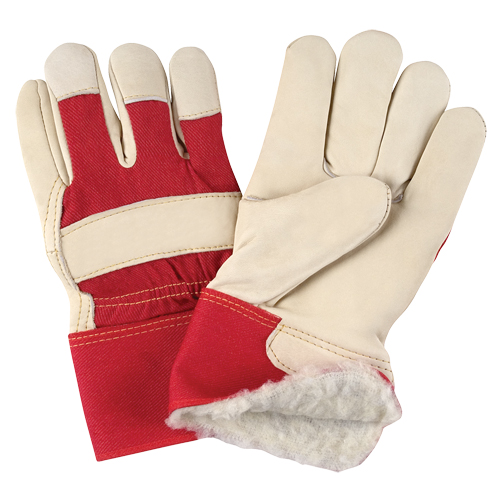 Gants d'ajusteur rouge & blanc doubl&eacute;s pour l'hiver de premi&egrave;re qualit&eacute;, T-Grand, Paume en Cuir fleur de vache, Doublure en Boa PB Rental Co. Ltd.