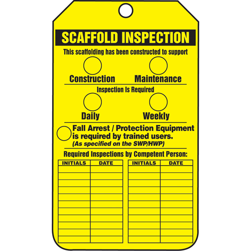 &eacute;tiquettes de s&eacute;curit&eacute; d'inspection et de contr&ocirc;le de l'&eacute;tat de l'&eacute;quipement, Plastique, 3-3/8" la x 5-7/8" h, Anglais PB Rental Co. Ltd.
