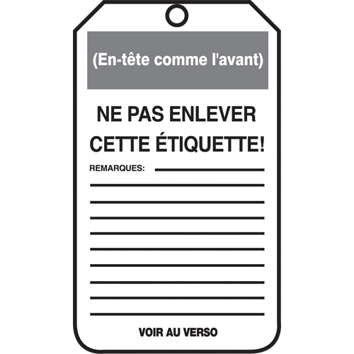 &eacute;tiquettes de verrouillage, Papier cartonn&eacute;, 3-1/8" la x 5-7/8" h, Français PB Rental Co. Ltd.