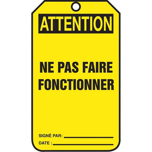 &eacute;tiquettes de verrouillage, Papier cartonn&eacute;, 3-1/8" la x 5-7/8" h, Français PB Rental Co. Ltd.