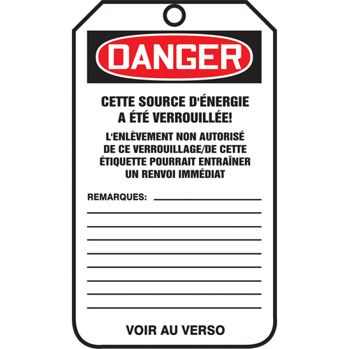 Lockout Tags, Cardstock, 3-1/8" W x 5-7/8" H, French PB Rental Co. Ltd.