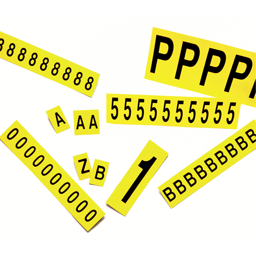 Rep&egrave;res adh&eacute;sifs &agrave; chiffres individuels, 9, 3-7/8" h, Noir sur jaune PB Rental Co. Ltd.